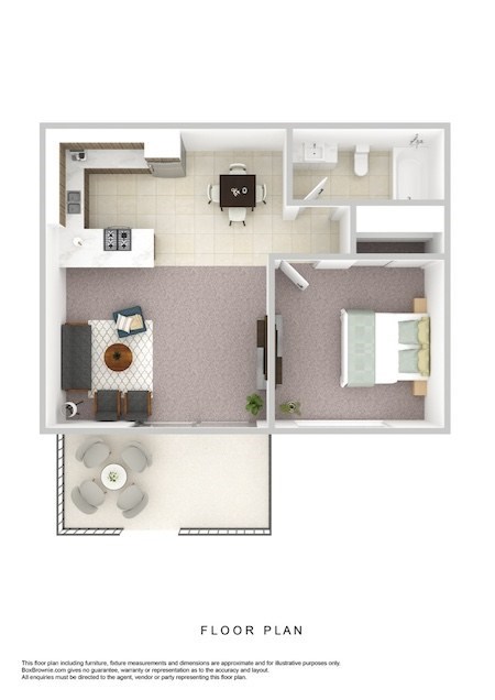 Floor plan for 1 bed, 1 bath, 550 sqft